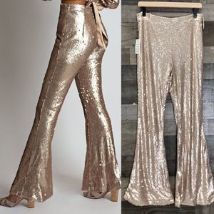 NWT Mia Joy Joyfolie Sequin Gold Bell Bottom Flare Pants